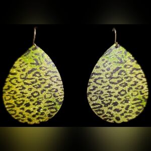 Green Leopard Print Teardrop Earrings